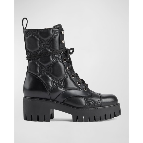 Gucci Shoes - Gucci GG Lug Lace-Up Combat Boots Size 38.5-US 8.5 Black Leather